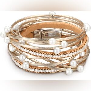 Gold And Silver Pearl Wrapped Bracelet